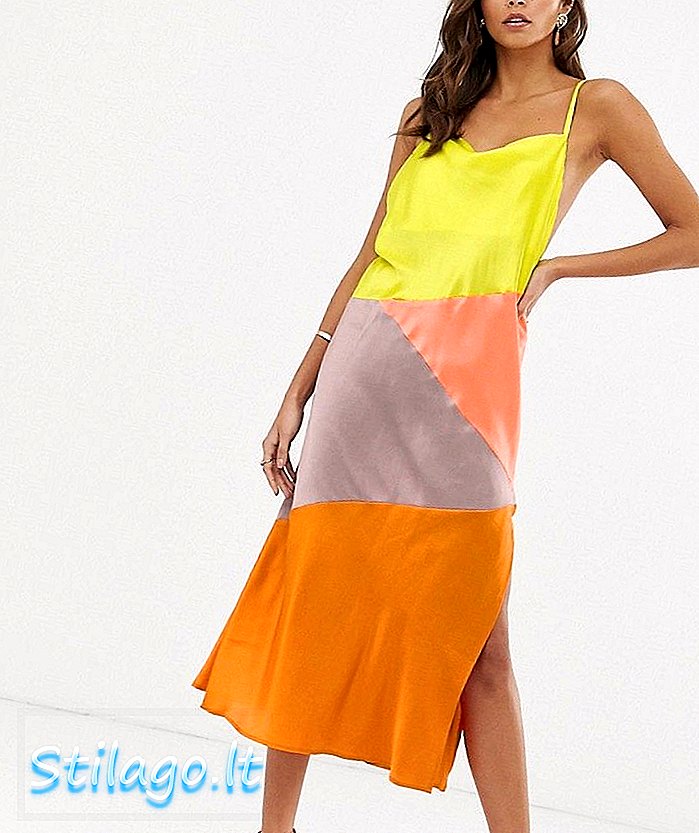 ASOS DESIGN Midi Slip Kleid in Satin Colourblock-Multi