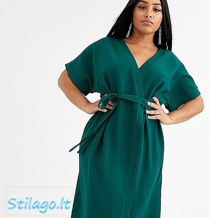 Vestido midi cruzado con vuelta de ASOS DESIGN-Verde