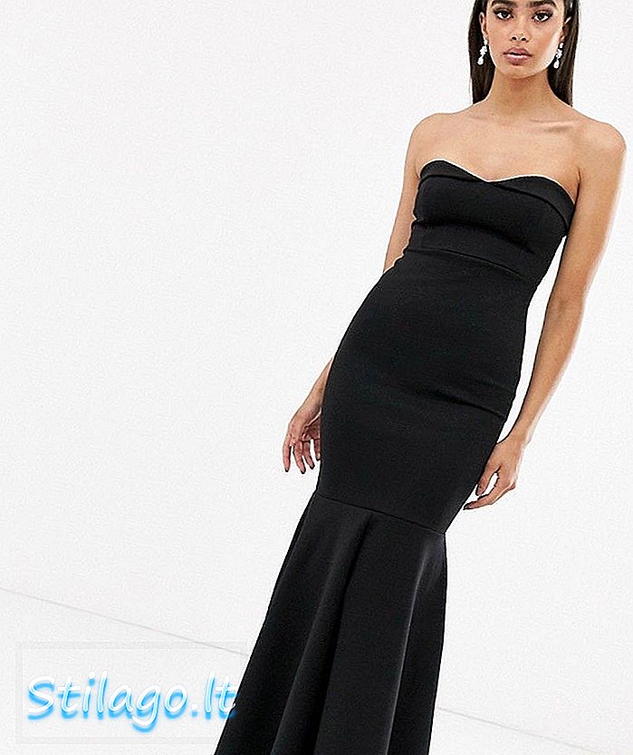 PrettyLittleThing bandeau maxi-klänning med fiskstjärna i svart