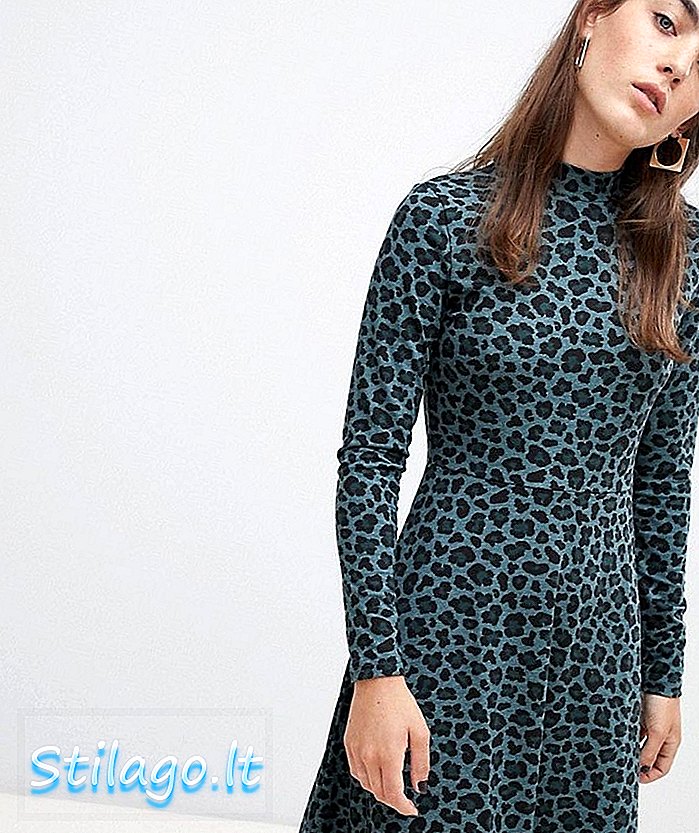 b.You leopard print high neck dress-Multi