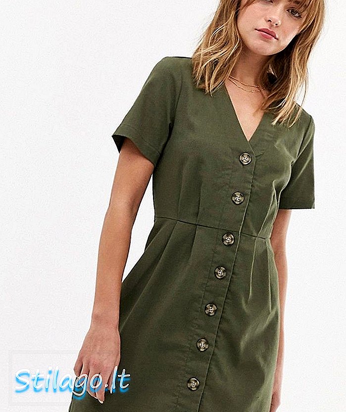 Hanya tombol melalui mini dress-Green