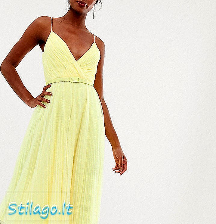 ASOS DESIGN Φόρεμα ψηλό πλεκτό τούλι cami midi-Κίτρινο