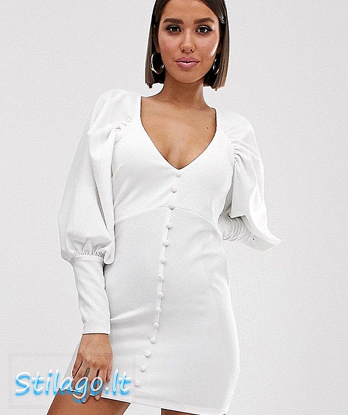 Tombol ASOS DESIGN melalui mini dress dengan statement sleeve-White