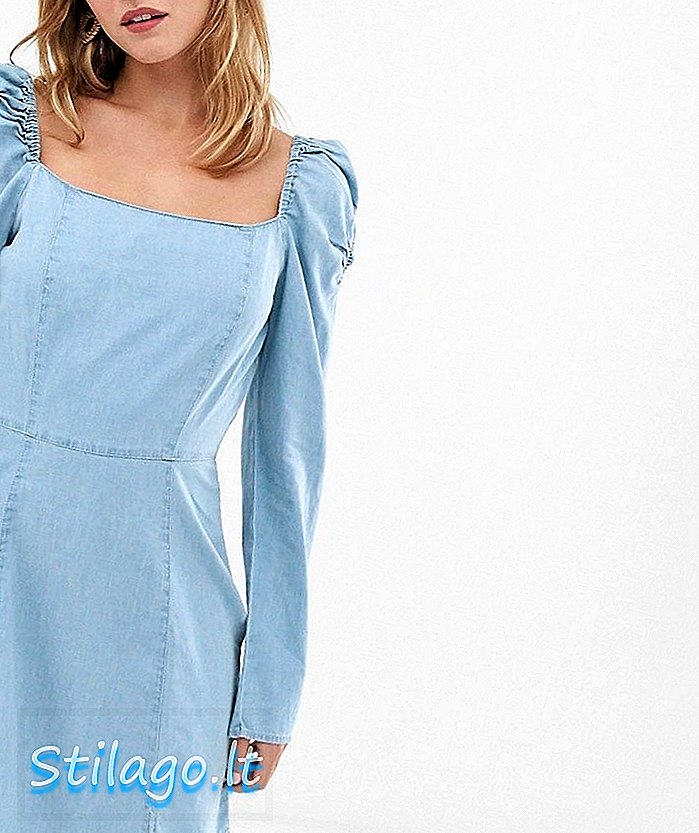 एएसओएस डिझाईन डेनिम मिनी ड्रेससह मिल्ड ड्रेस, मिल्क ड्रेस, नेकलाइनसह लाइटवॉश निळ्यामध्ये