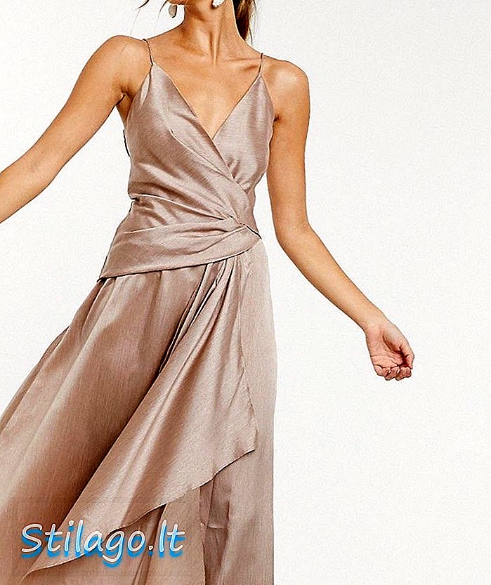ASOS DESIGN texturerad wrap cami midi-klänning med draperad asymmetrisk detalj-Beige