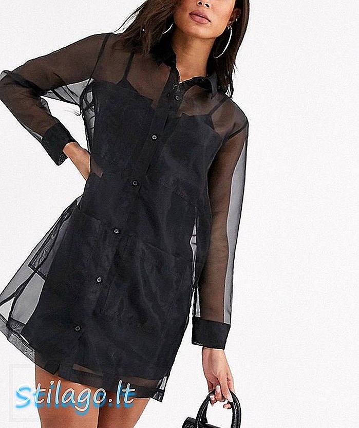 Φόρεμα μίνι πουκάμισο ASOS DESIGN organza-Μαύρο