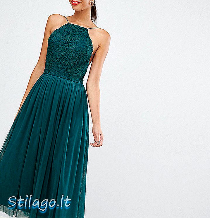 ASOS THIẾT KẾ Premium váy vải tuyn midi prom-Green
