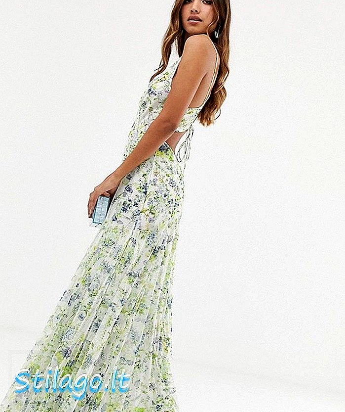 Το ASOS DESIGN στολίζει φλοράλ φόρεμα με στράπλες πλάτη maxi-Multi