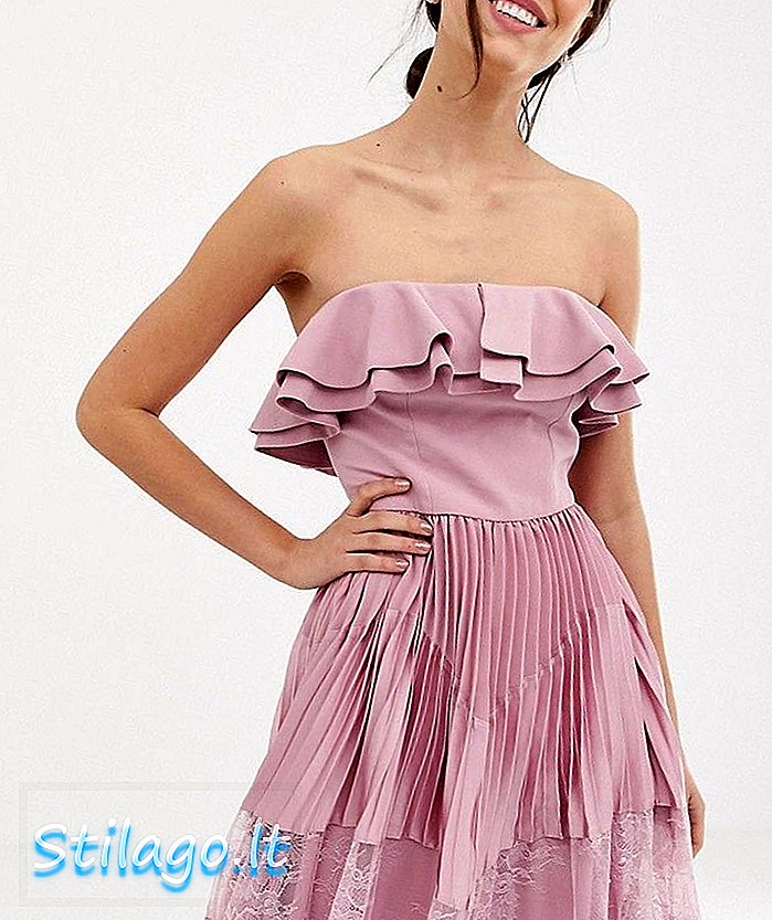 Ægte Decadence ærmeløs kjole med flæsekanter og blonderinds plisseret nederdel i pink