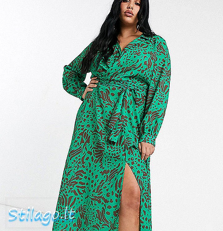 ASOS DESIGN Curve - Robe midi cache-cœur sur le devant en imprimé animal abstrait - Multi