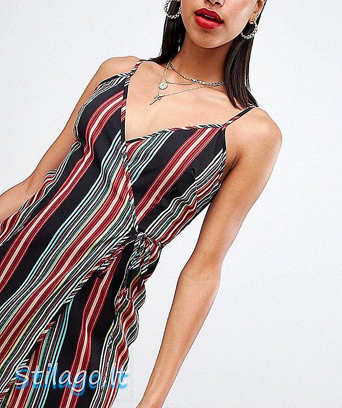 PrettyLittleThing Striped Wrap Cami Dress-Multi