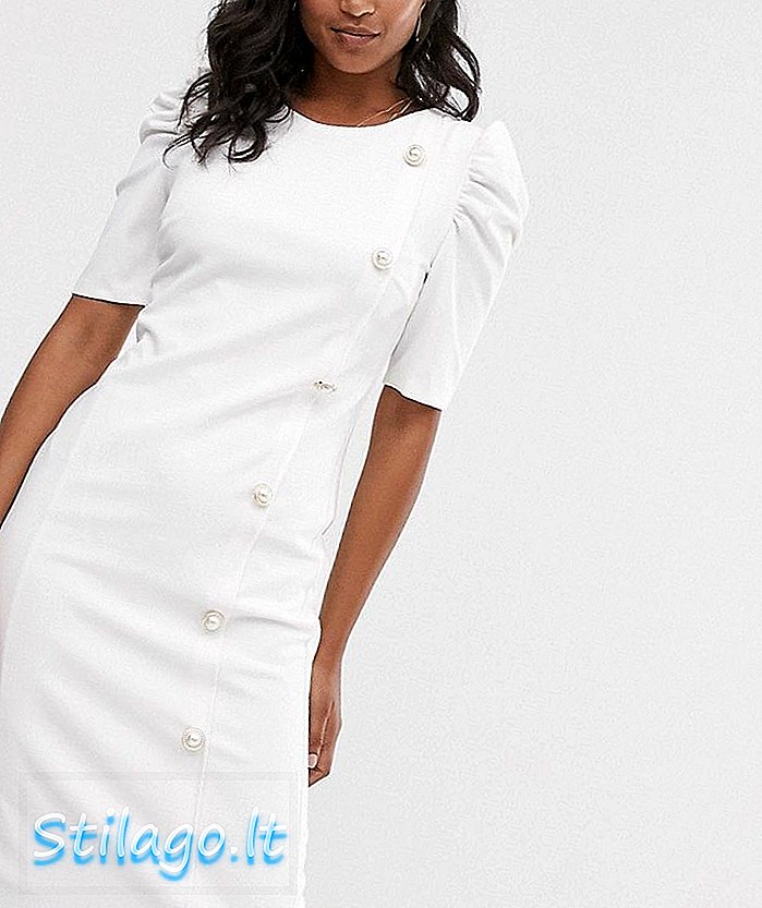 Đầm mini tay phồng River Island với chi tiết nút màu trắng