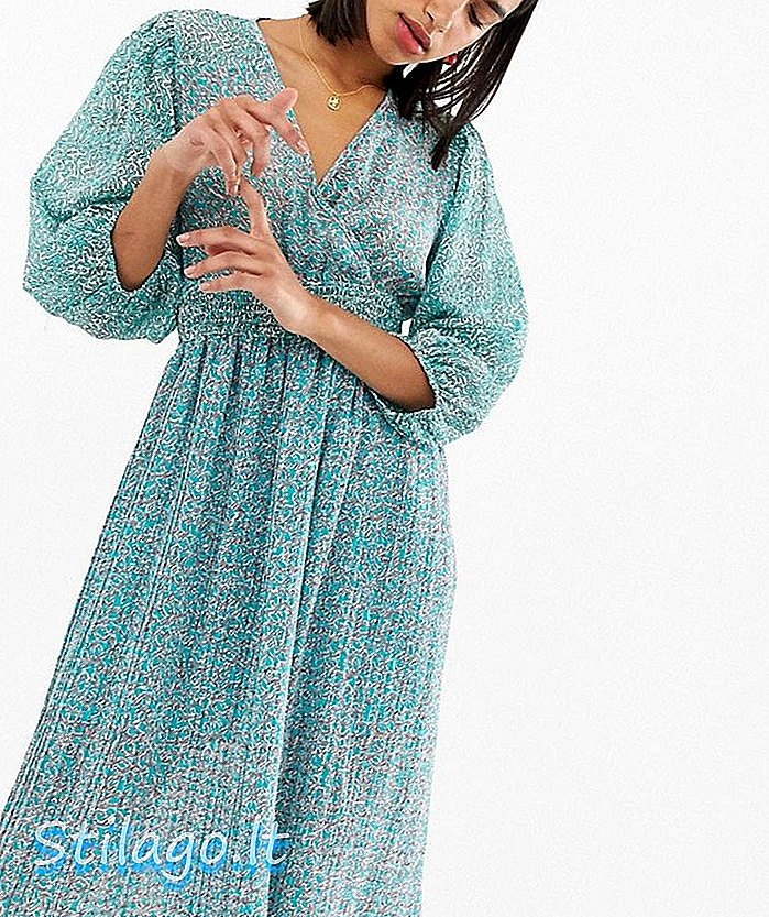 वेरो मोडा मिक्स प्रिंटेड प्लेड मिडी ड्रेस विथ वॉल्यूम स्लीव-व्हाइट