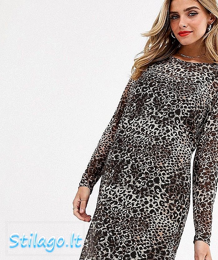 Stykker leopardprint mesh ærme kjole-brun