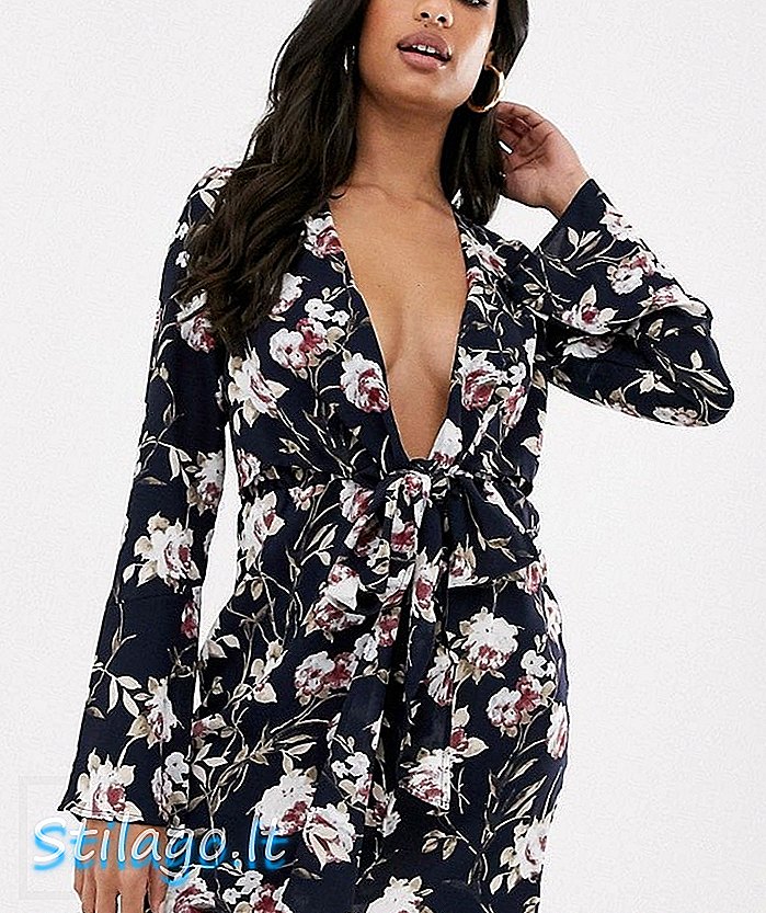 Missguided satin plunge tie front dress-Multi