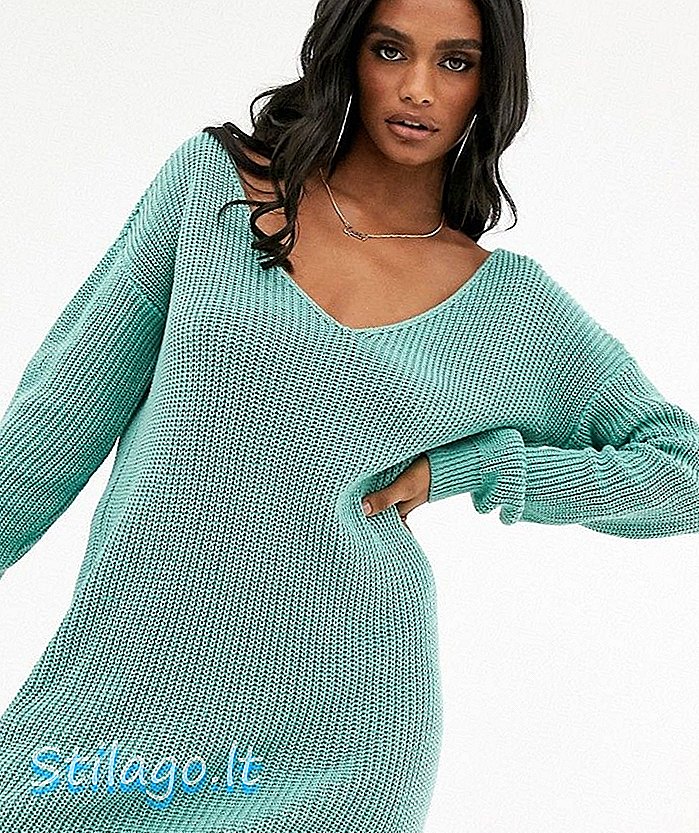 Boohoo-Pulloverkleid mit V-Ausschnitt in Grün