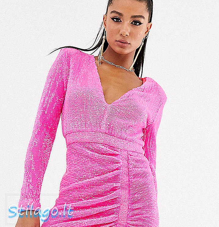 Raskošna mini haljina s pletenicama u obliku neonske ružičaste boje