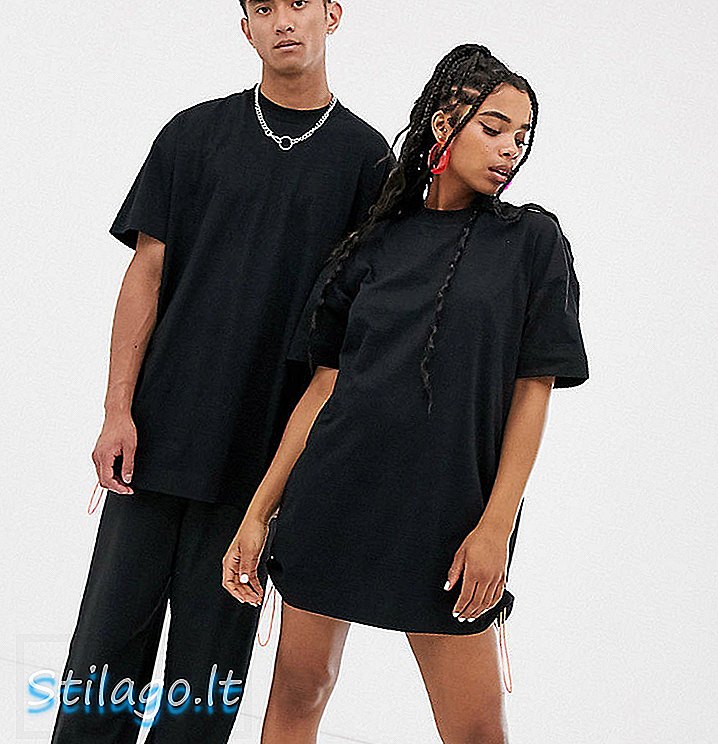 COLLUSION Siyah yan bungee ile unisex t-shirt elbise