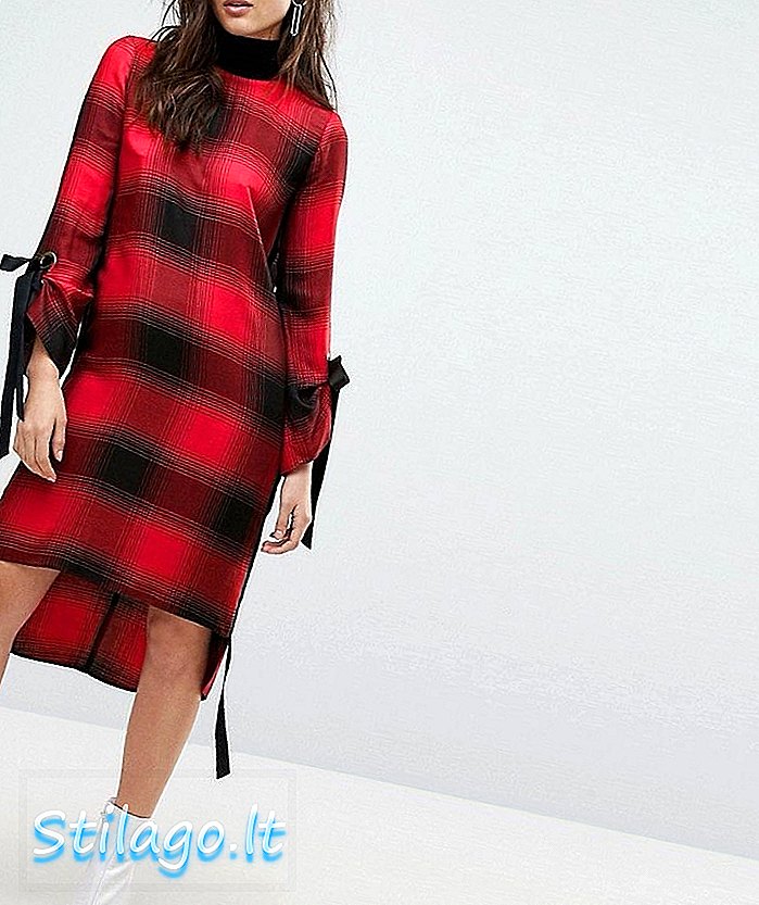 River Island Oversized Check Midi Dress-Red