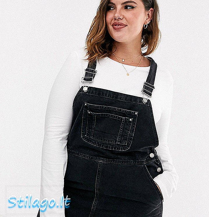 ASOS DESIGN Vestit de dungaree denim corba de color negre rentat