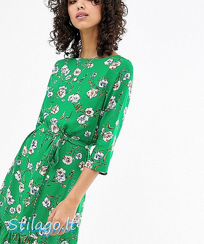 Tylko sukienka z falbanką w kwiatowy wzór Tina - Zielona