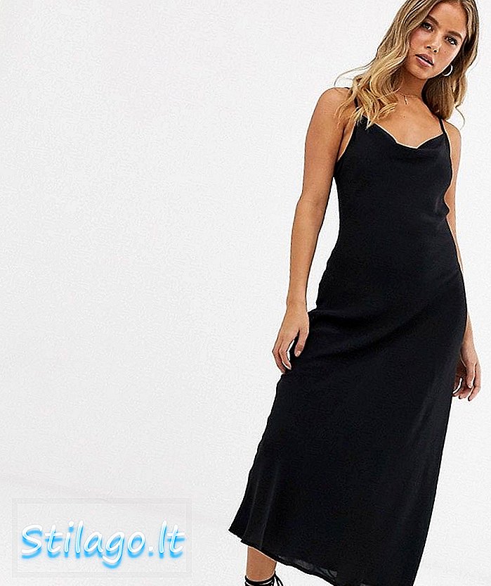 Midi-klänning med ny look i midjan i svart