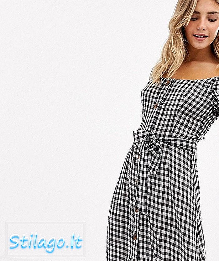 Brave Soul italia bardot midi-kjole i gingham-Black