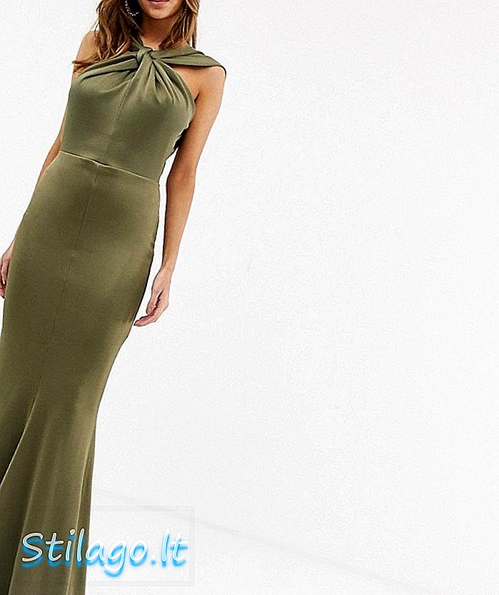 Sukienka maxi z odkrytymi ramionami ASOS DESIGN i spódnicą typu fishtail - Zielona