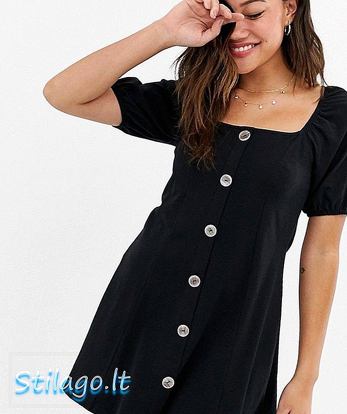 ASOS DESIGN slubby mini te klänning med faux shell knappar-svart
