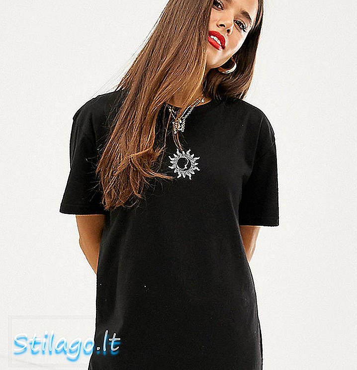 Голяма тениска рокля на Дейзи Стрийт с бродерия от слънце и луна-Черно