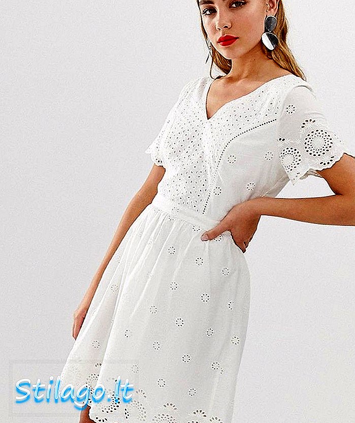 Only broderie anglais mini dress-Creme