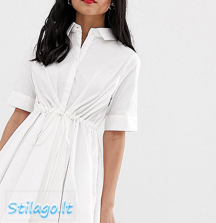 वाईएएस पेटीट टाय कमर शर्ट मिनी ड्रेस-व्हाइट