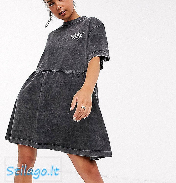 Mini obleka COLLUSION kislo pranje z zmajevim tiskom-siva