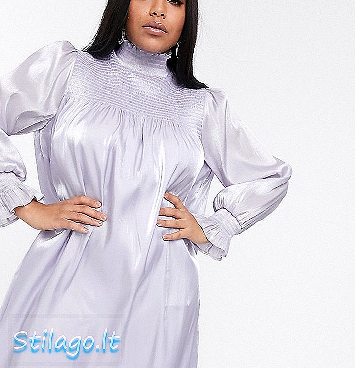 Organza- ग्रे में शर्टिंग के साथ ग्लैमरस कर्व हाई नेक स्विंग ड्रेस