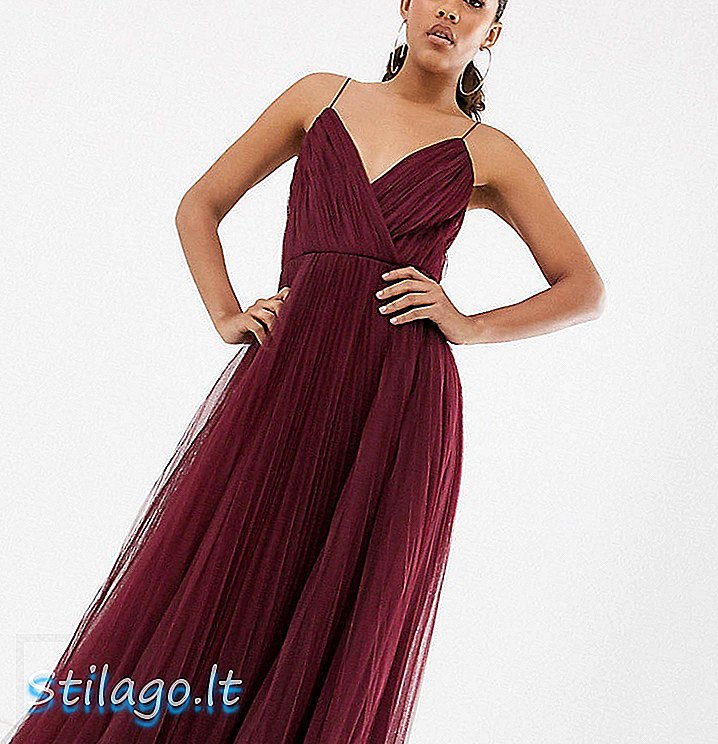 ASOS DESIGN Tall - Lange geplooide cami-jurk van tule, rood
