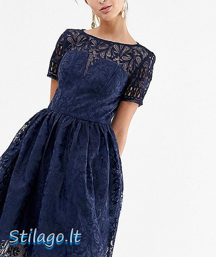 Чи лондонска хаљина од чипке врхунске боје с детаљима одрезаног и капуљачом у морнарској боји