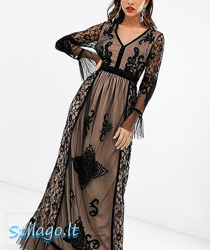 Φόρεμα δαντέλα Frock & Frill μακρυμάνικο μακρυμάνικο φόρεμα-Μαύρο