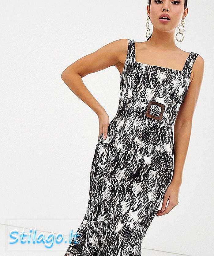 ASOS DESIGN - Midi-jurk met pepzoom en riemdetail in slangenprint-Multi