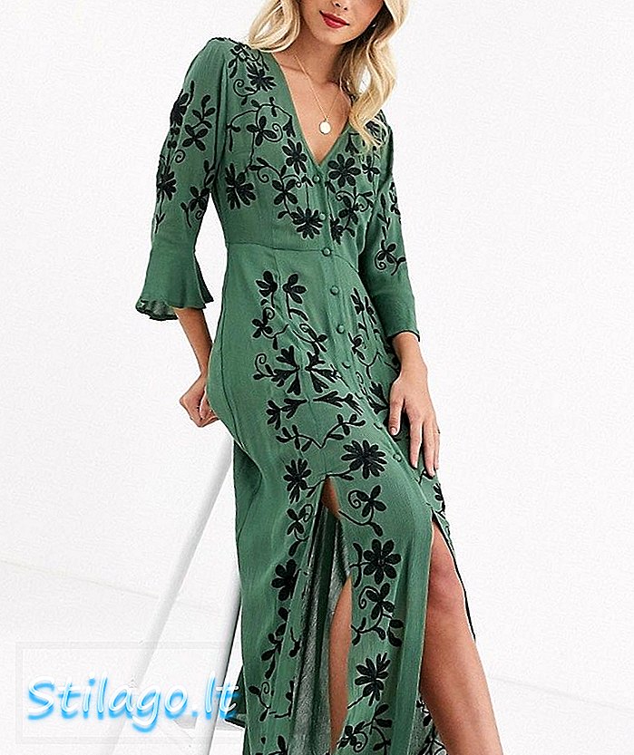 ASOS DESIGN κεντημένο casual maxi φόρεμα-Πράσινο