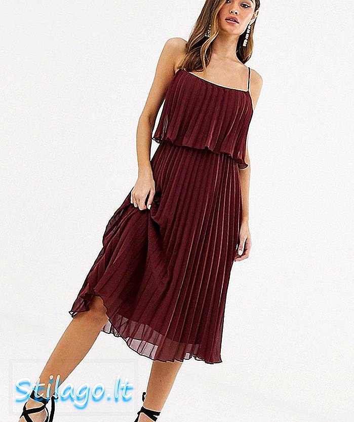 ASOS DESIGN Vestit midi superior plisat amb coll vermell