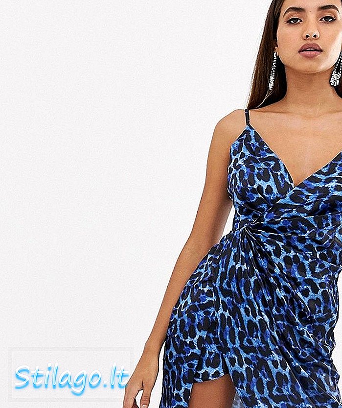Forever Unik leopard satin wrap klänning-blå