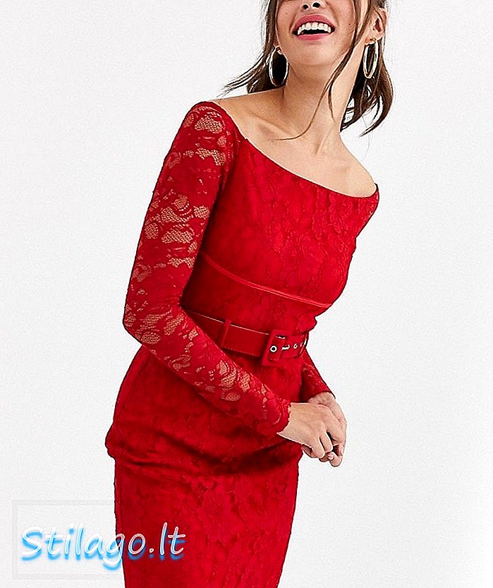 Čipkasta obleka iz papirnatega punčka z bardotom, rdeče