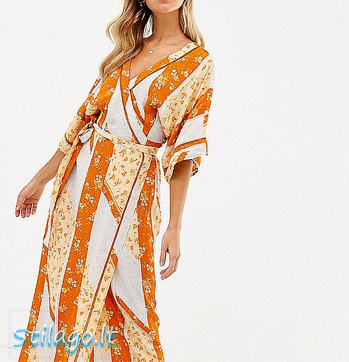 Miss Selfridge Wickel Kimono Maxikleid in Mixed Print-Multi