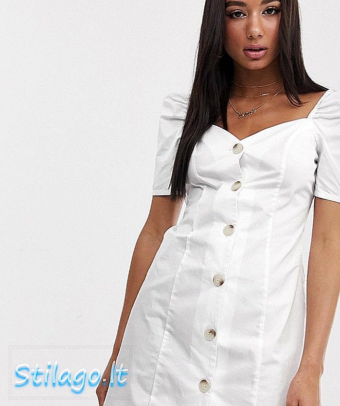 Mini vestido missguided querido em branco com botão através de detalhes