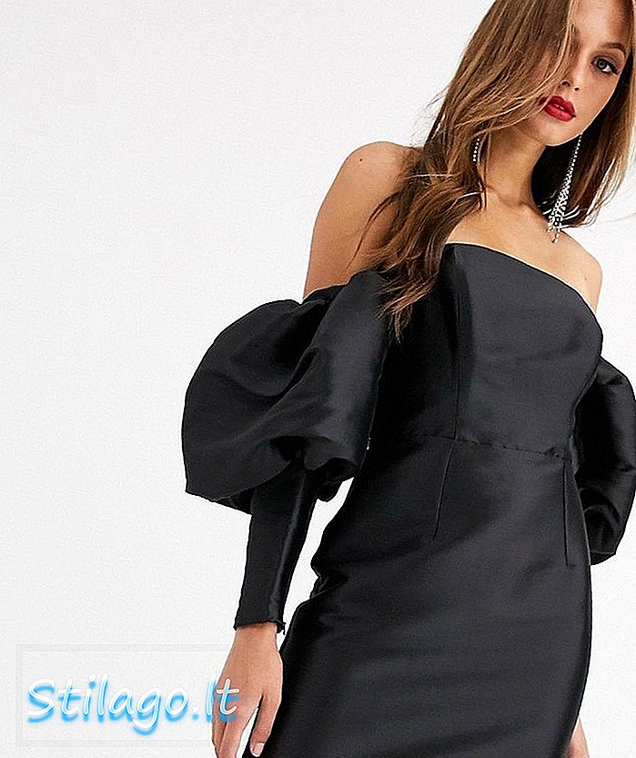 فستان ASUS EDITION نفخة قصيرة الأكمام - أسود