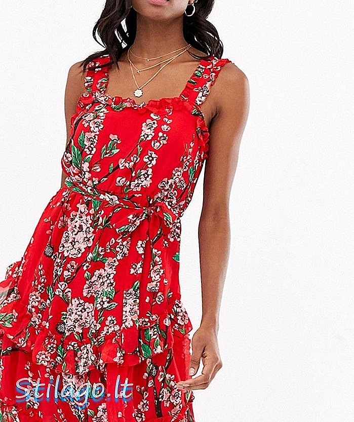 Vila - Mini robe à volants cami à fleurs - Rouge