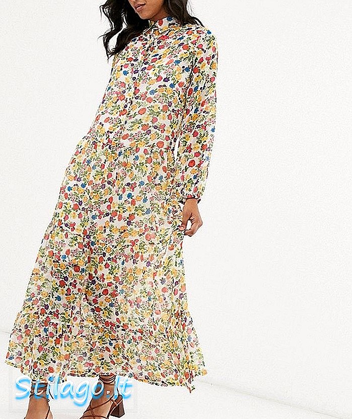 빈티지 ditsy floral-Multi의 네온 로즈 볼륨 맥시 셔츠 드레스