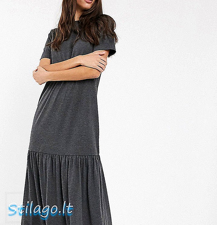 ASOS DESIGN Hög t-shirt maxi-klänning med tappad nedgrå grå