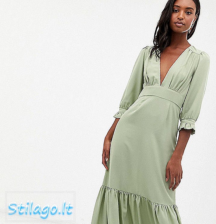 ASOS DESIGN Ψηλό φόρεμα με τσάι maxi με στρίφωμα-Πράσινο