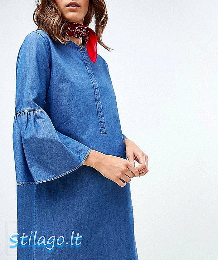 एम. एच. जीन्स बेक यांनी बासरीवर स्लीव्ह डेनिम ड्रेस-ब्लू केला